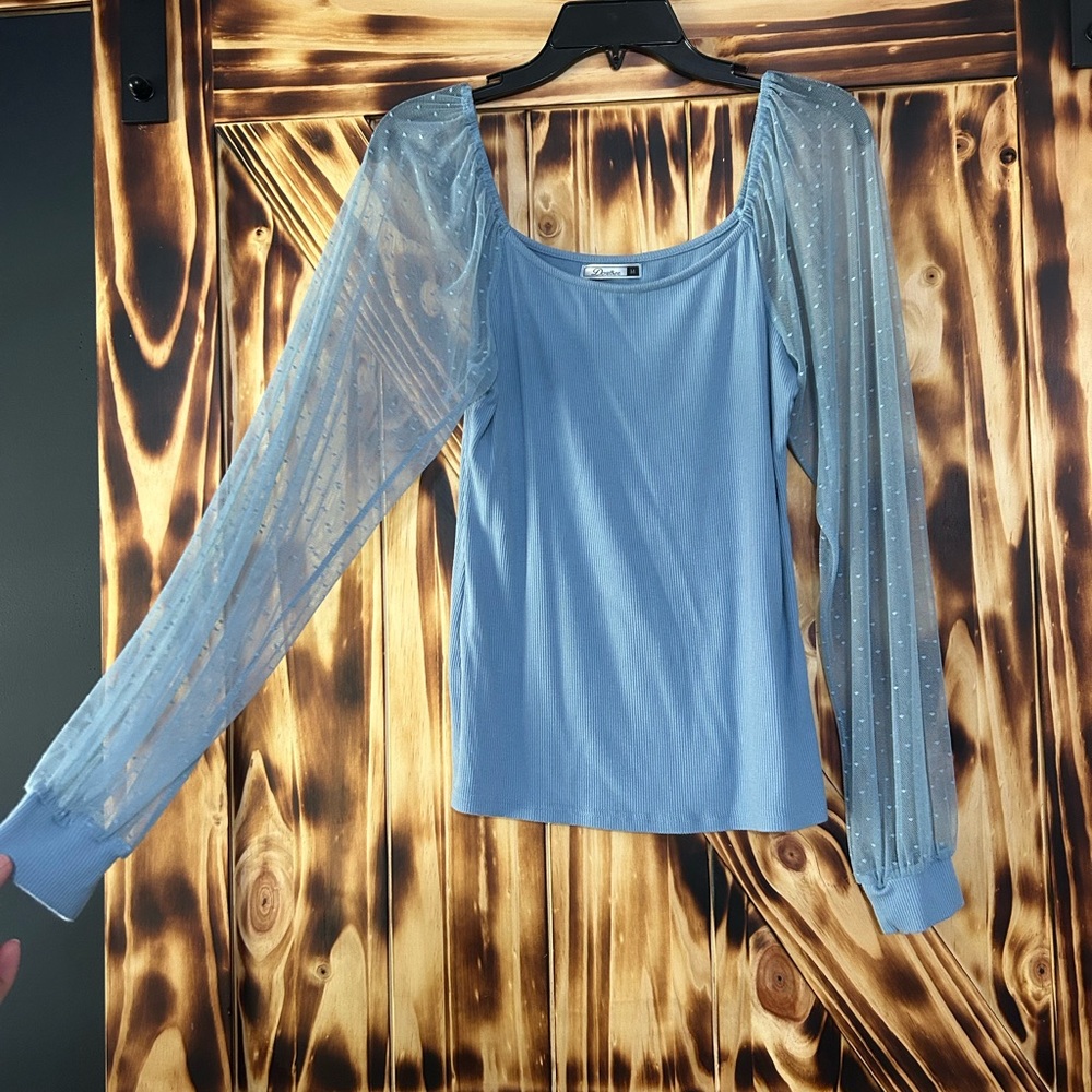 Blue Sheer Sleeve Top